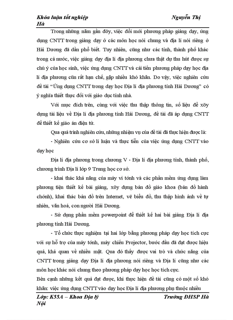 image for page Ứng dụng công nghệ thông tin trong dạy học Địa lí địa phương tỉnh Hải Dương