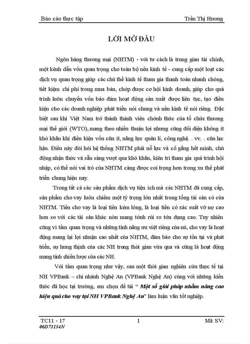 image for page Một số giải pháp nhằm nâng cao hiệu quả cho vay tại NH VPBank Nghệ An