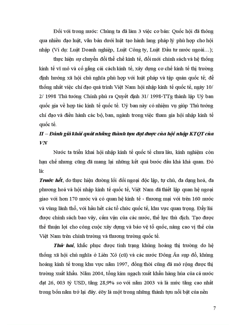 image for page Đánh giá khái quát những thành tựu đạt được của hội nhập KTQT của VN