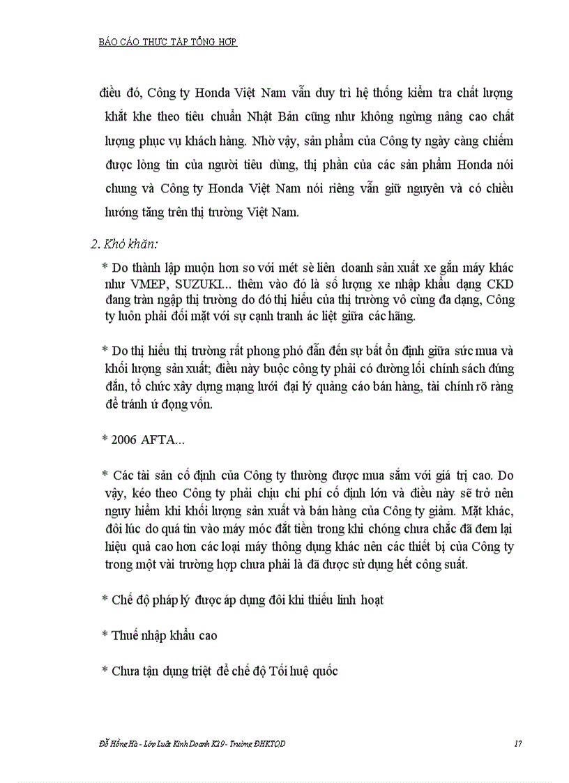 image for page Sự hình thành, phát triển, những đặc điểm, những khó khăn và thuận lợi của tình hình sản xuất kinh doanh của công ty liên doanh Honda Việt Nam