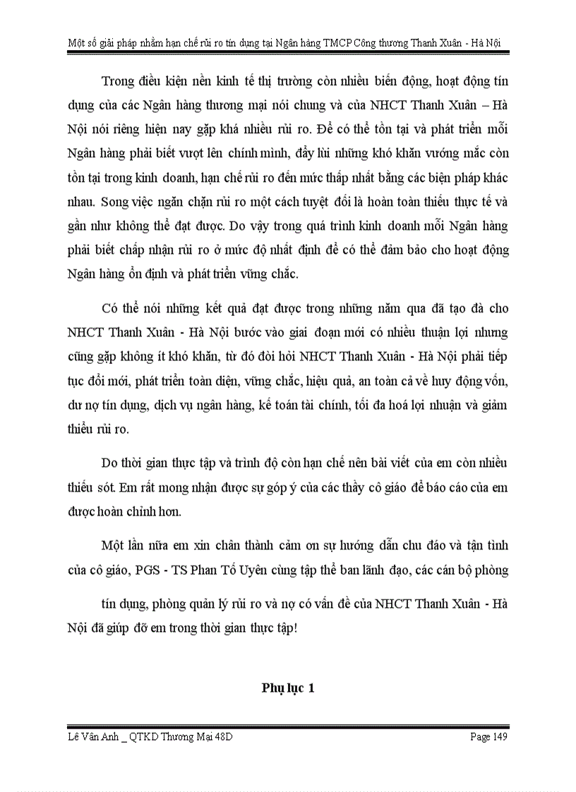 image for page Một số giải pháp nhằm hạn chế rủi ro tín dụng tại Ngân hàng TMCP Công thương Thanh Xuân – Hà Nội