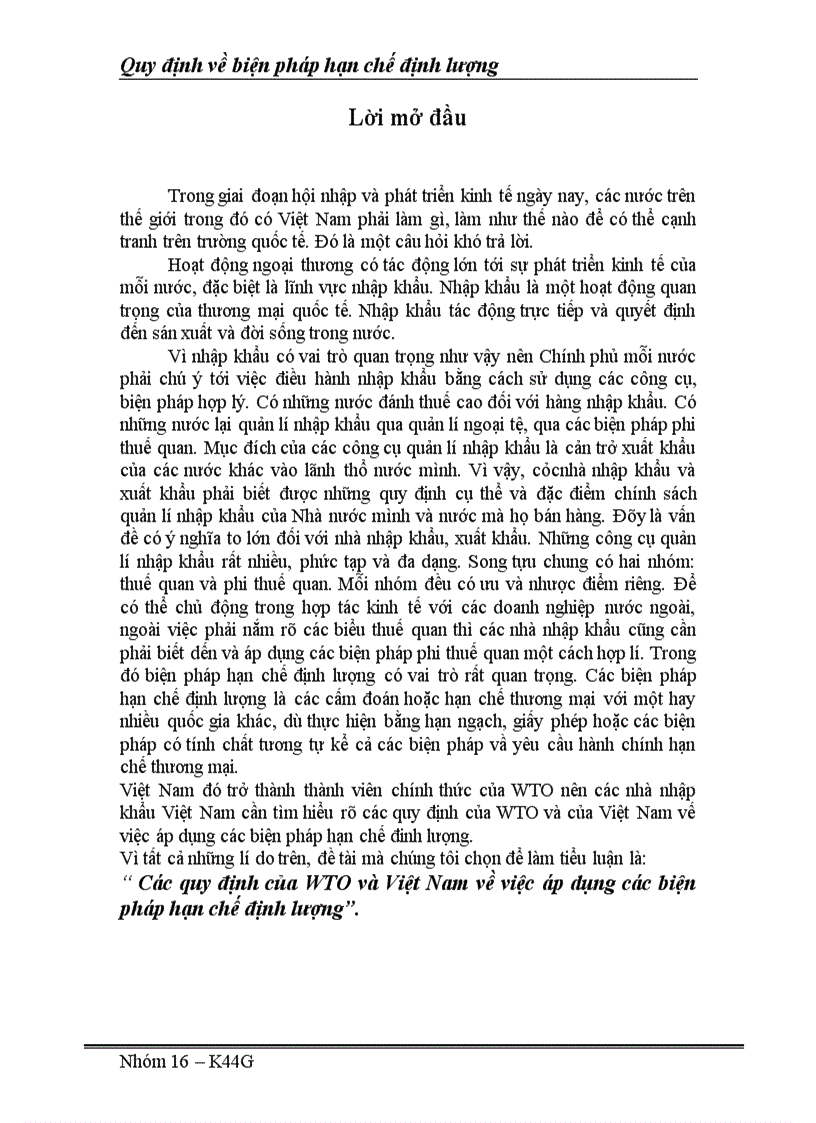 image for page Các quy định của WTO và Việt Nam về việc áp dụng các biện pháp hạn chế định lượng