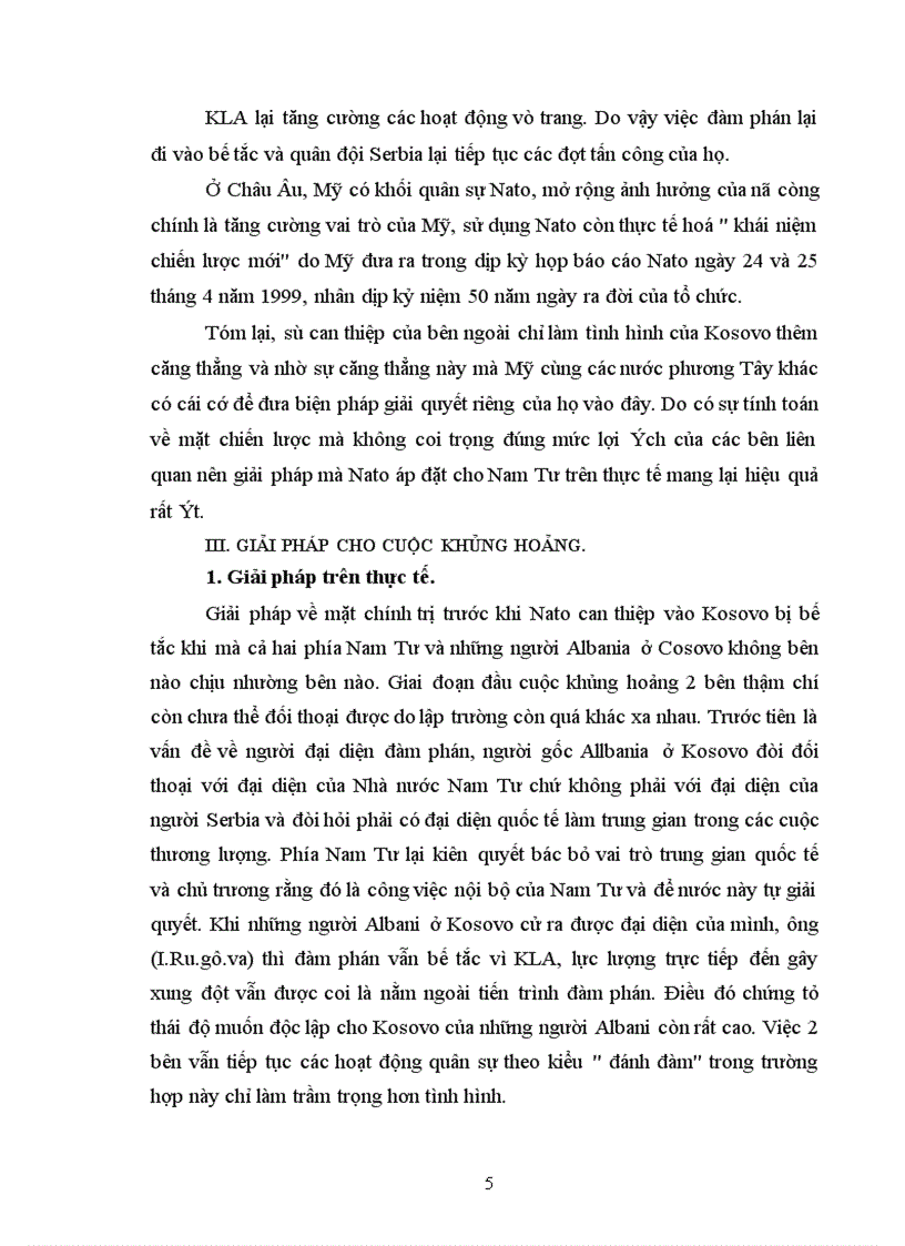Những vấn đề của cuộc khủng hoảng Kosovo và từ đó đề xuất một số giải pháp