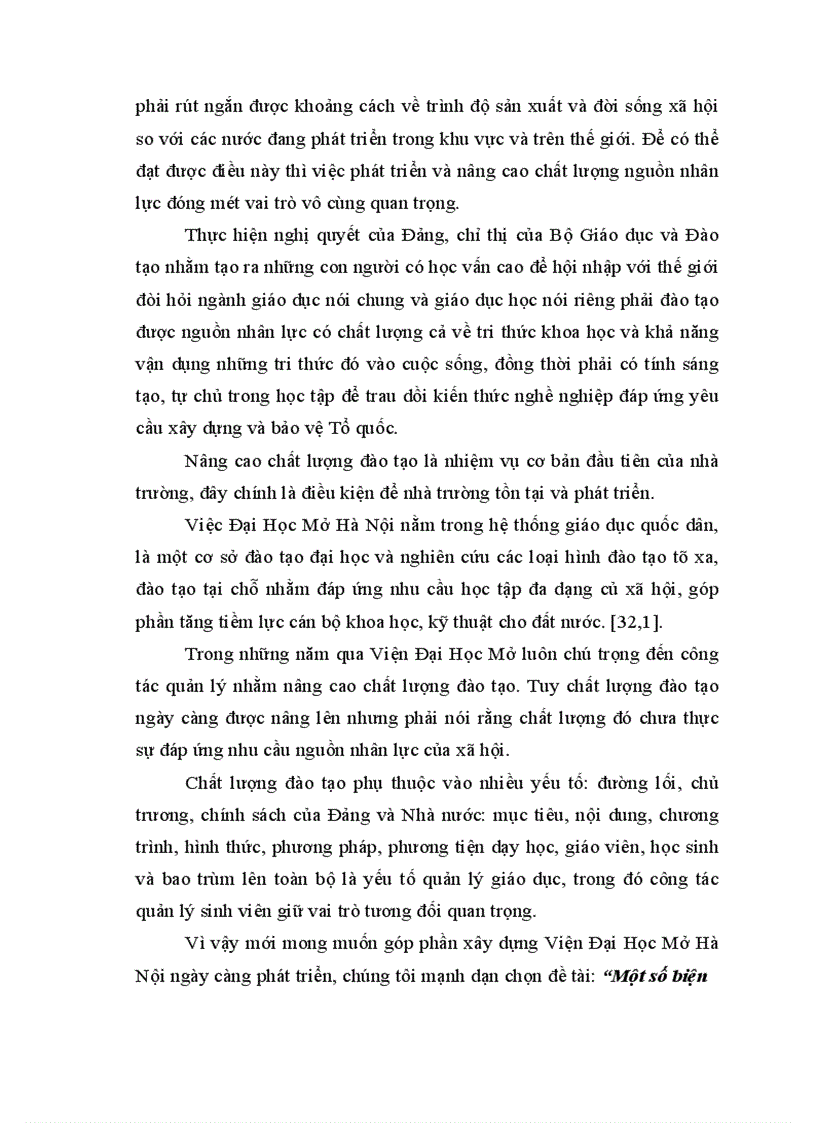 image for page Một số biện pháp quản lý sinh viên hệ chính quy nhằm góp phần nâng cao chất lượng đào tạo ở Viện Đại Học Mở Hà Nội