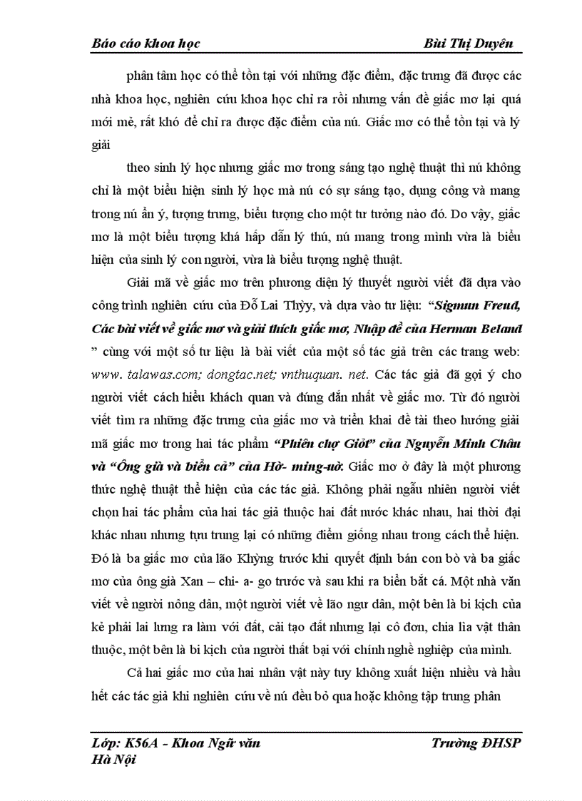 image for page Nghiên cứu vấn đề giấc mơ trong hai tác phẩm : “Phiên chợ Giát” của Nguyễn Minh Châu và “Ông già và biển cả” của Hê- ming- uê