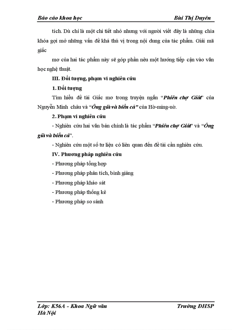 image for page Nghiên cứu vấn đề giấc mơ trong hai tác phẩm : “Phiên chợ Giát” của Nguyễn Minh Châu và “Ông già và biển cả” của Hê- ming- uê