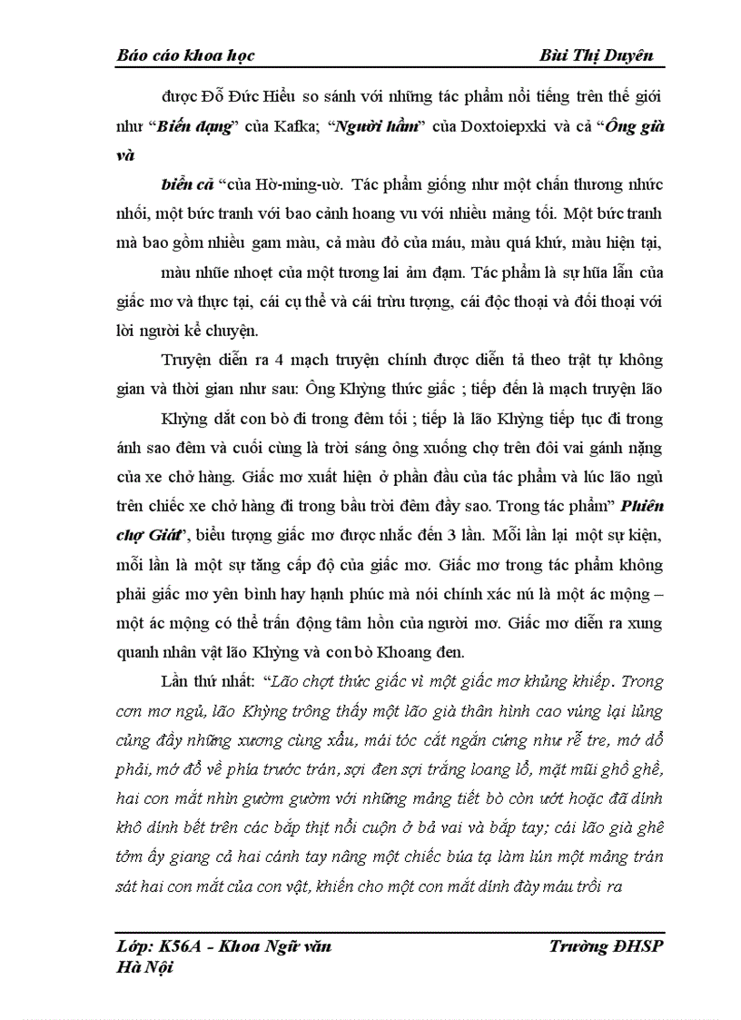 image for page Nghiên cứu vấn đề giấc mơ trong hai tác phẩm : “Phiên chợ Giát” của Nguyễn Minh Châu và “Ông già và biển cả” của Hê- ming- uê