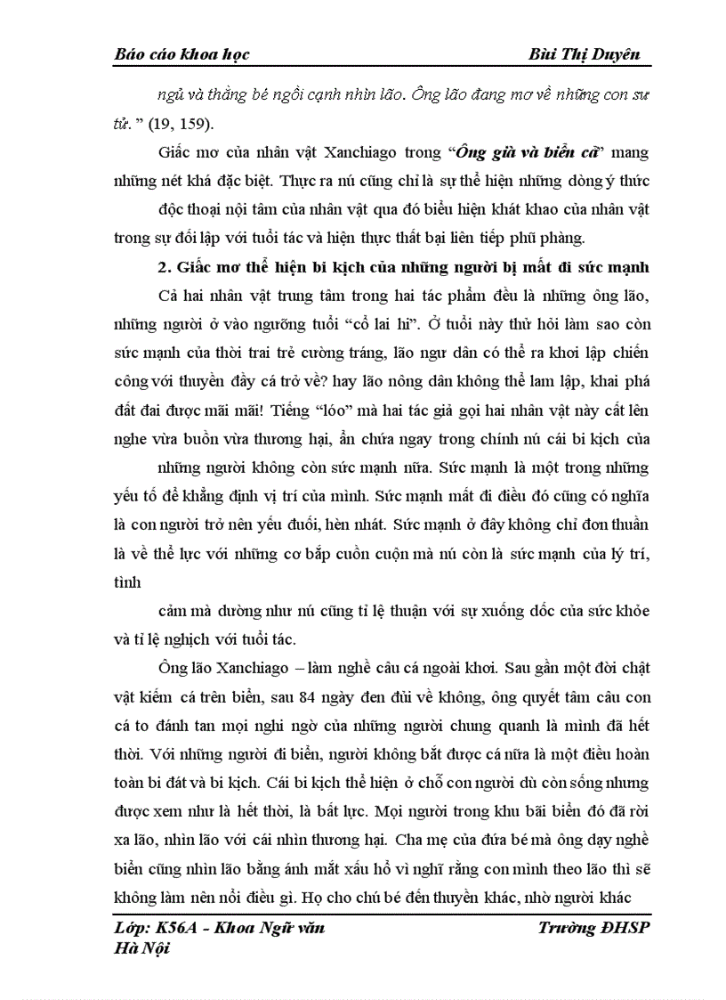 image for page Nghiên cứu vấn đề giấc mơ trong hai tác phẩm : “Phiên chợ Giát” của Nguyễn Minh Châu và “Ông già và biển cả” của Hê- ming- uê