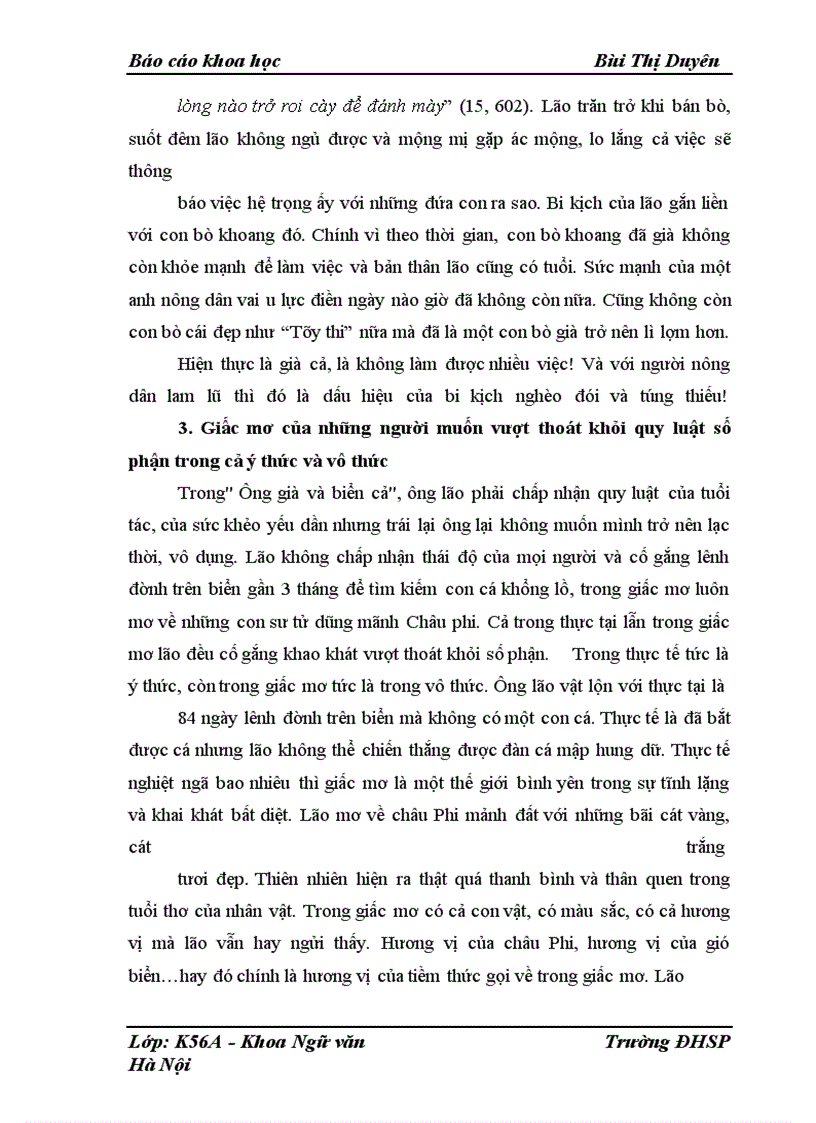 image for page Nghiên cứu vấn đề giấc mơ trong hai tác phẩm : “Phiên chợ Giát” của Nguyễn Minh Châu và “Ông già và biển cả” của Hê- ming- uê