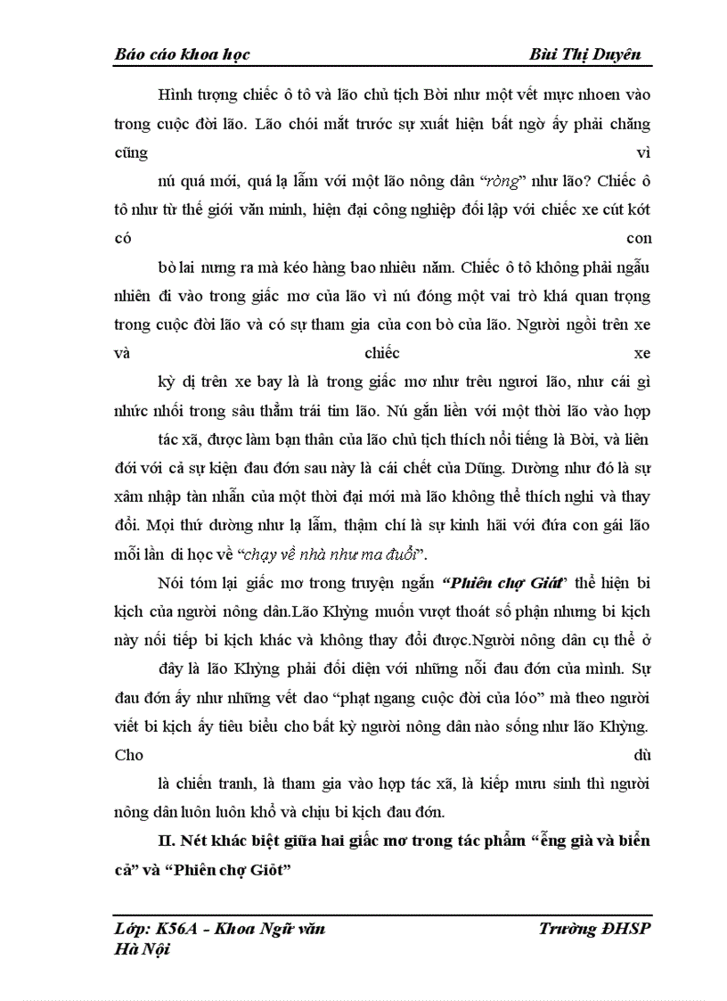 image for page Nghiên cứu vấn đề giấc mơ trong hai tác phẩm : “Phiên chợ Giát” của Nguyễn Minh Châu và “Ông già và biển cả” của Hê- ming- uê