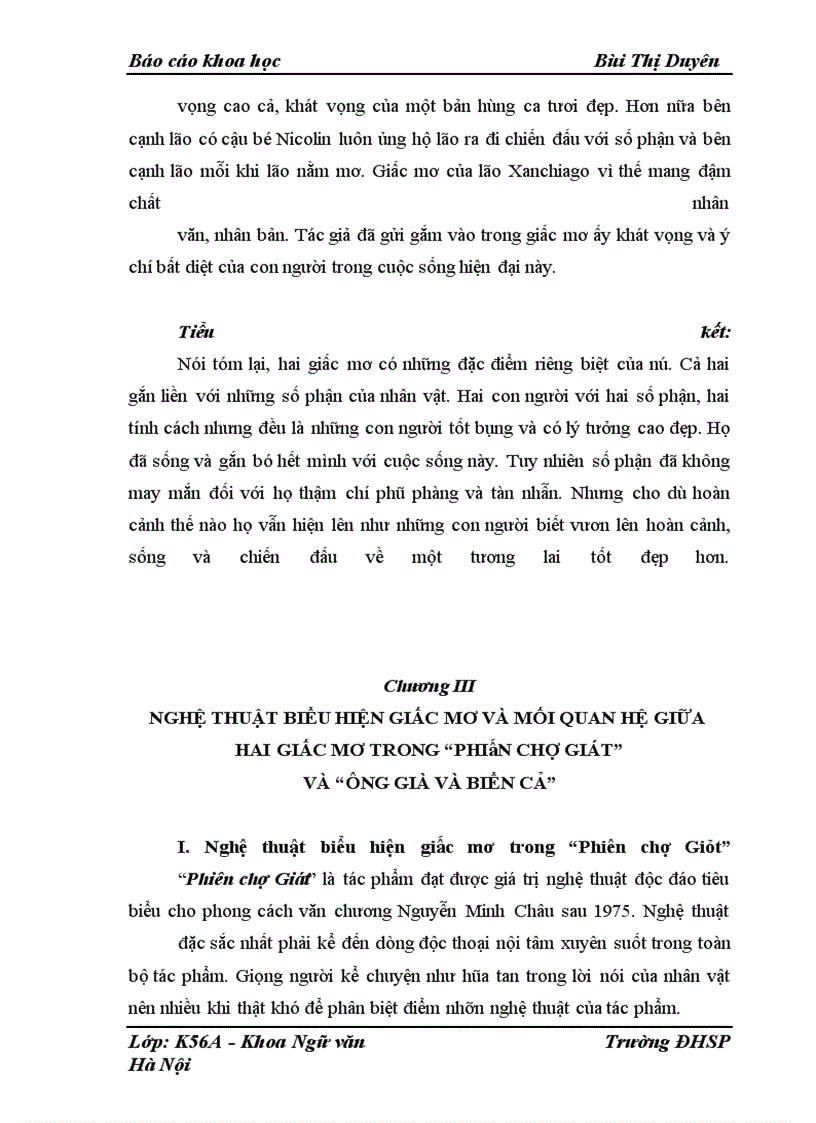 image for page Nghiên cứu vấn đề giấc mơ trong hai tác phẩm : “Phiên chợ Giát” của Nguyễn Minh Châu và “Ông già và biển cả” của Hê- ming- uê