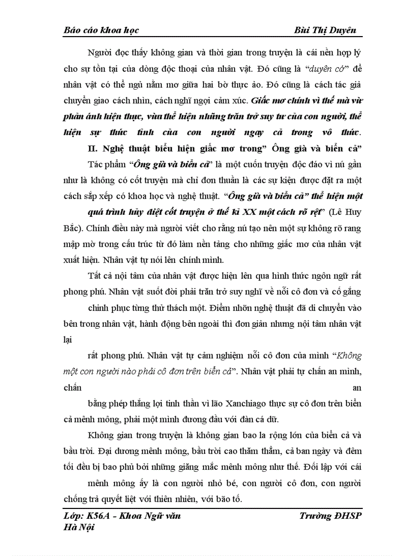 image for page Nghiên cứu vấn đề giấc mơ trong hai tác phẩm : “Phiên chợ Giát” của Nguyễn Minh Châu và “Ông già và biển cả” của Hê- ming- uê