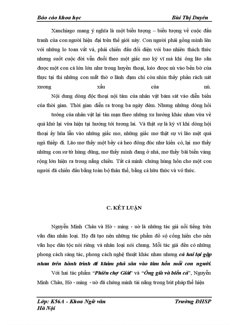 image for page Nghiên cứu vấn đề giấc mơ trong hai tác phẩm : “Phiên chợ Giát” của Nguyễn Minh Châu và “Ông già và biển cả” của Hê- ming- uê