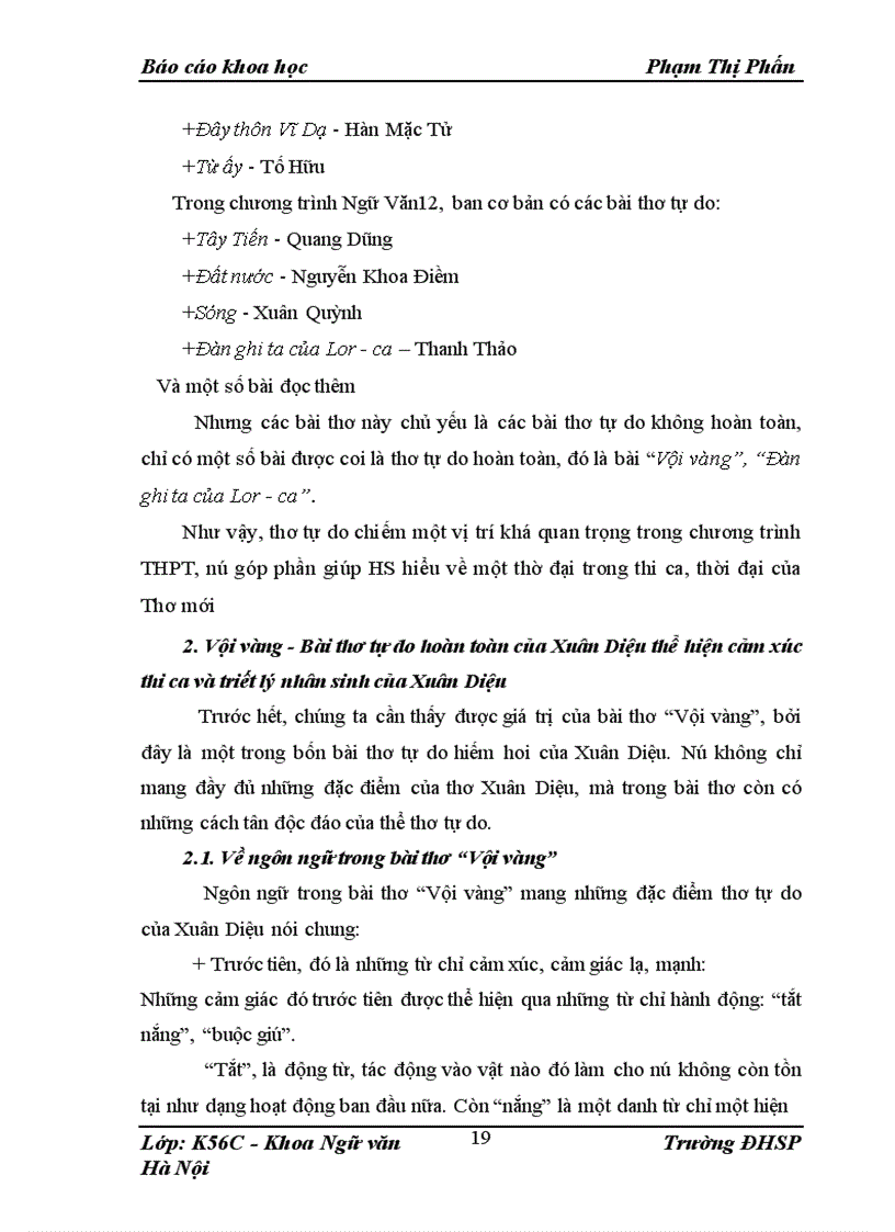 image for page Tổ chức dạy học bài thơ “Vội vàng” của Xuân Diệu theo đặc điểm của thơ tự do