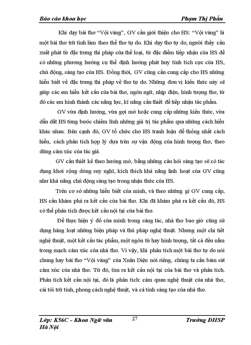 image for page Tổ chức dạy học bài thơ “Vội vàng” của Xuân Diệu theo đặc điểm của thơ tự do