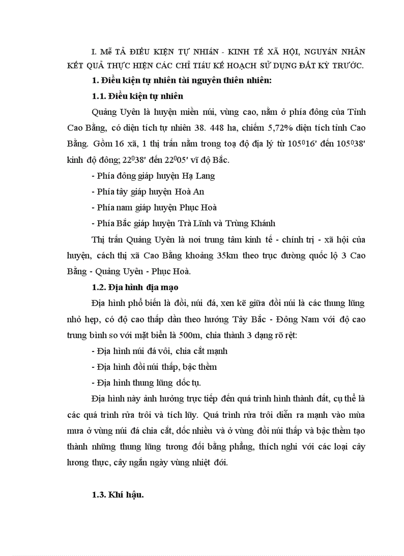 Cơ sở lý luận xây dựng kế hoạch sử dụng đất kỷ cuối (2006 - 2010) huyện quảng uyên.