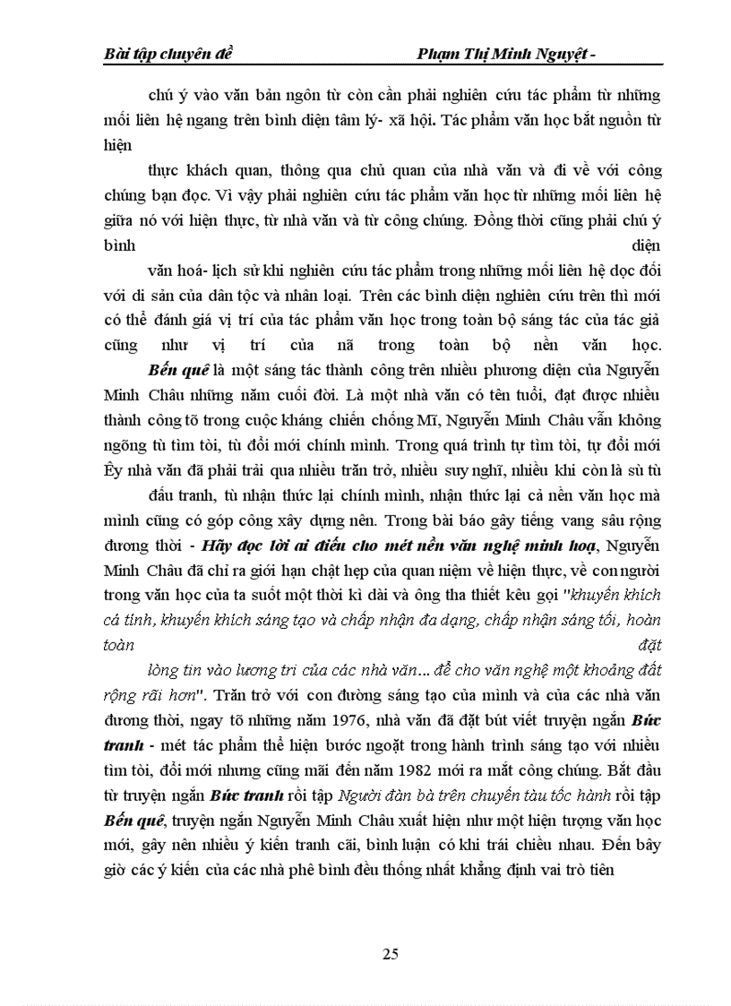 image for page Đánh giá vị trí của bến quê trong sự nghiệp sáng tác của Nguyễn Minh Châu và trong nền văn học