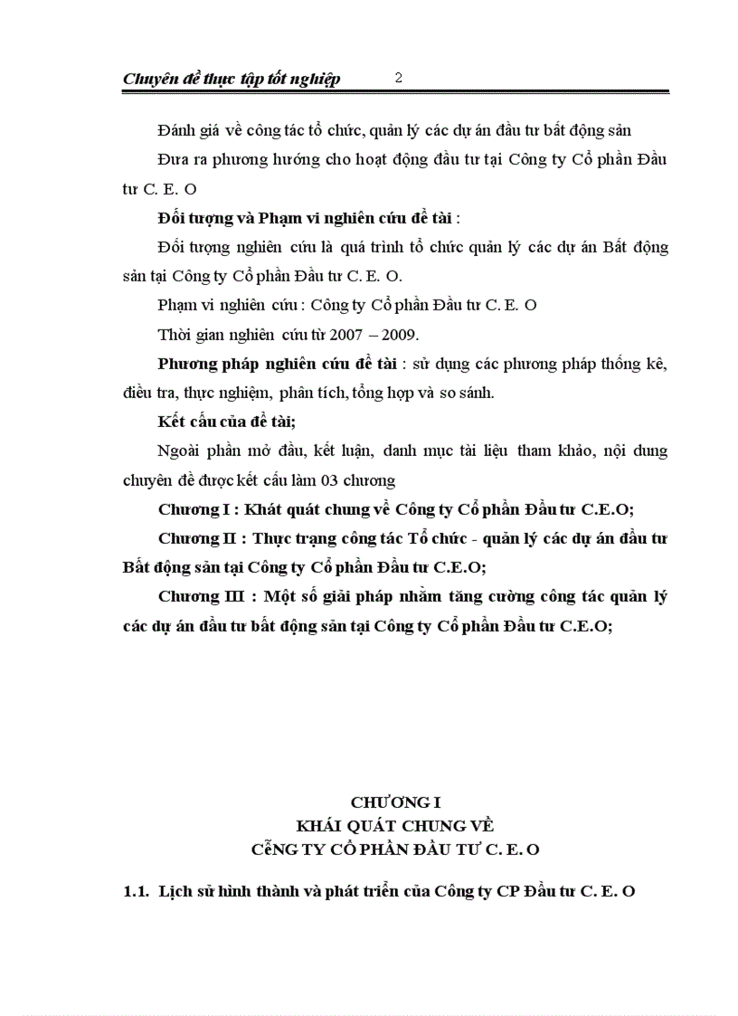 image for page Tổ chức, quản lý các dự án đầu tư bất động sản tại Công ty Cổ phần Đầu tư C.E.O