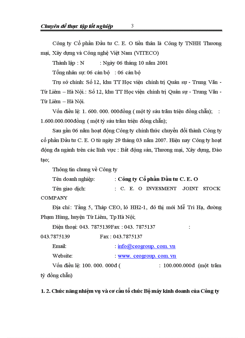 image for page Tổ chức, quản lý các dự án đầu tư bất động sản tại Công ty Cổ phần Đầu tư C.E.O