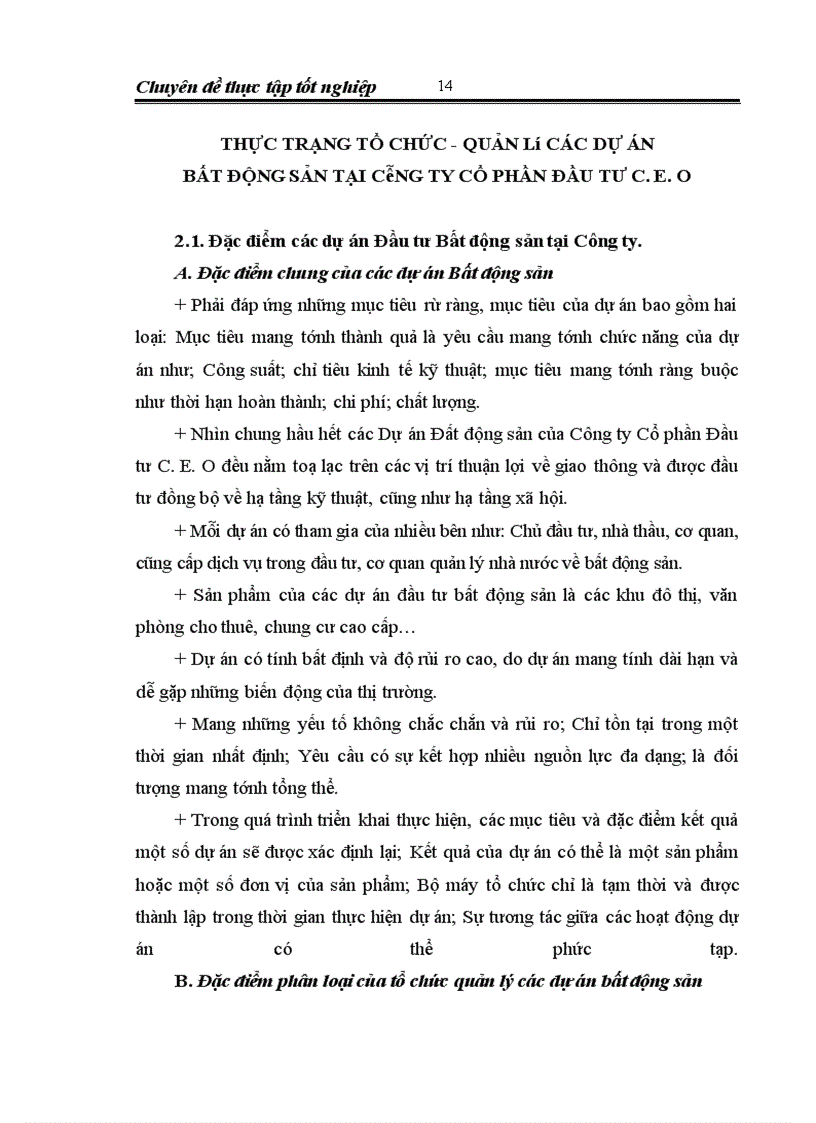 image for page Tổ chức, quản lý các dự án đầu tư bất động sản tại Công ty Cổ phần Đầu tư C.E.O