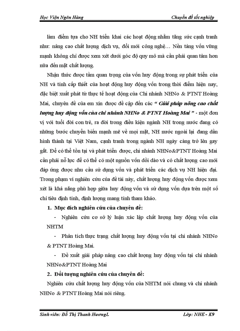 image for page Giải pháp nâng cao chất lượng huy động vốn của chi nhánh NHNo & PTNT Hoàng Mai