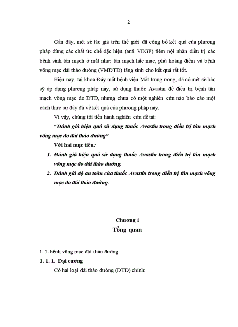 Đánh giá hiệu quả sử dụng thuốc Avastin trong điều trị tân mạch võng mạc do đái tháo đường