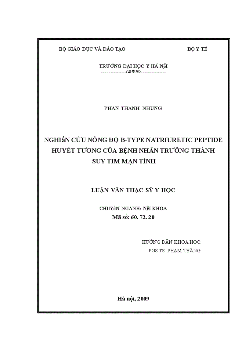 image for page Nghiên cứu nồng độ B- type Natriuretic Peptide huyết tương của bệnh nhân trưởng thành suy tim mạn tính