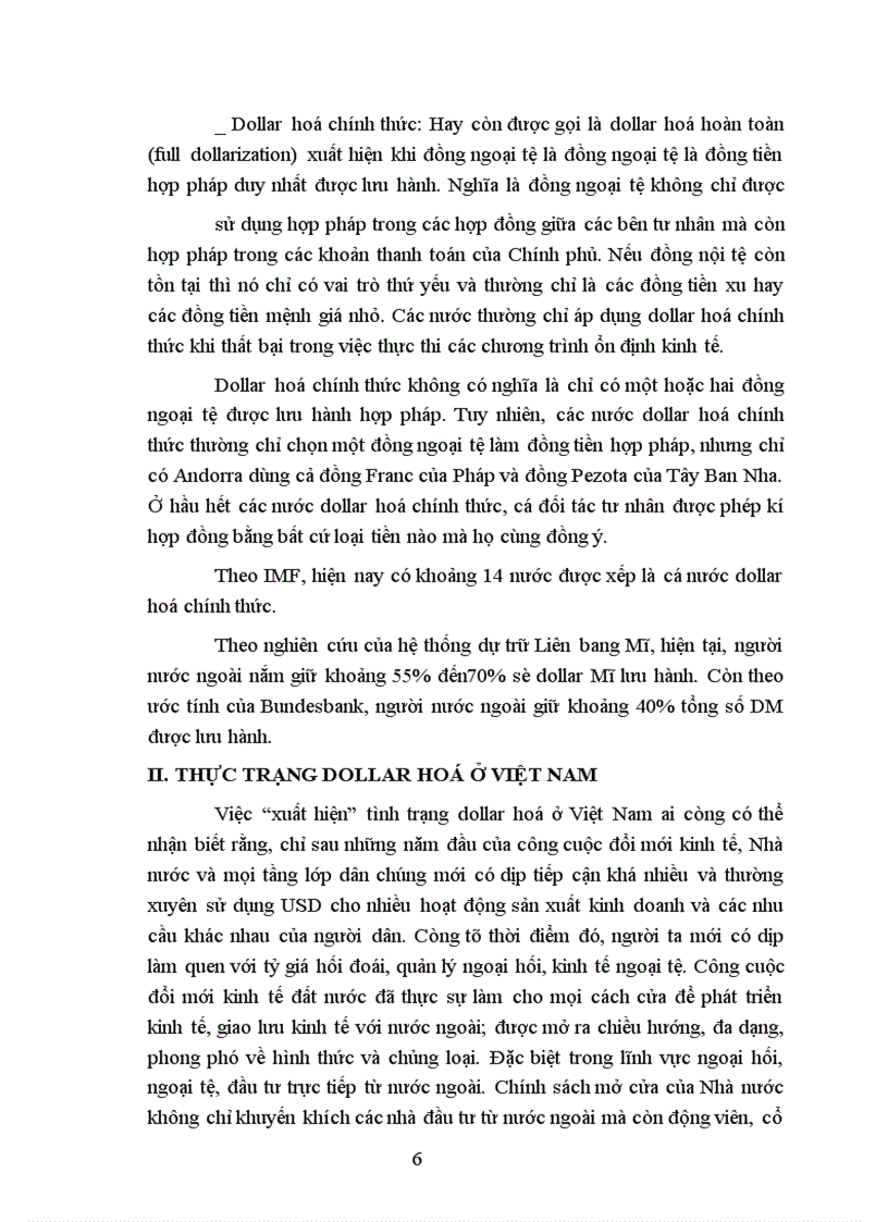 Nguyên nhân, thực trạng và giải pháp cần thiết chống Dollar hoá trong nền kinh tế nước ta.