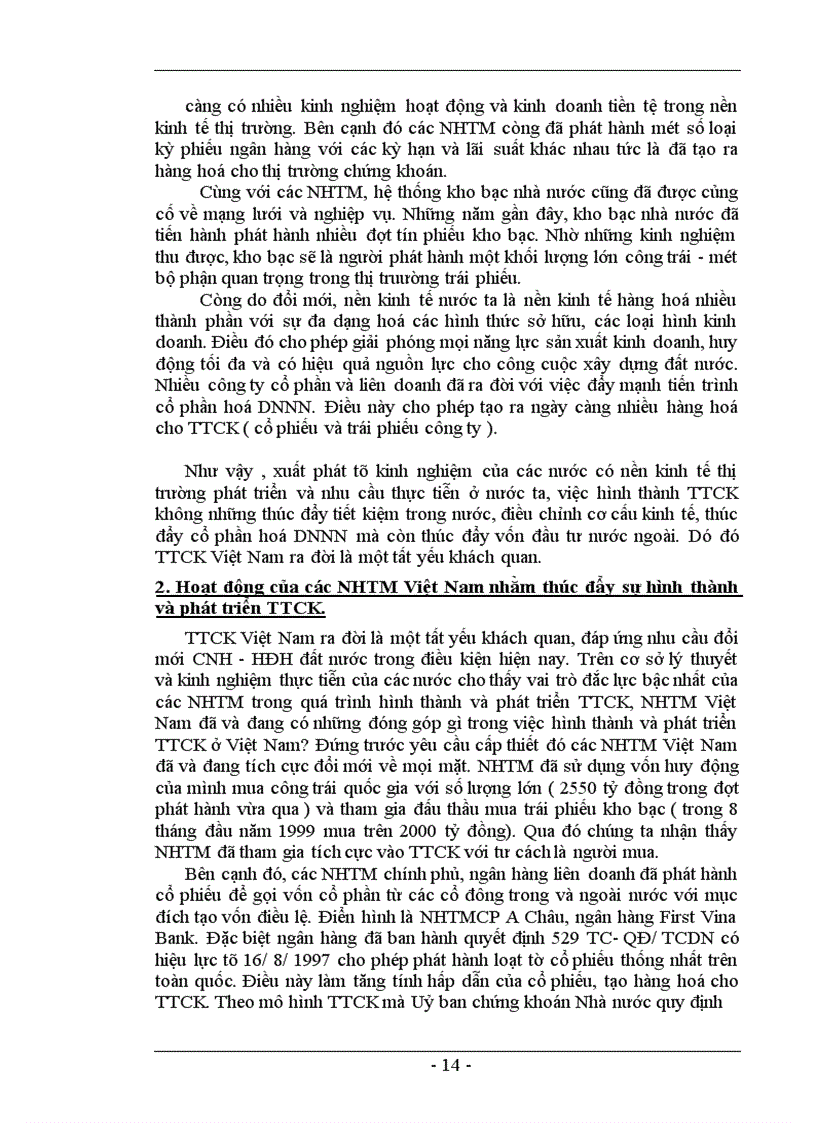 image for page Hoạt động của ngân hàng thương mại trong quá trình hình thành và phát triển thị trường chứng khoán ở Việt Nam