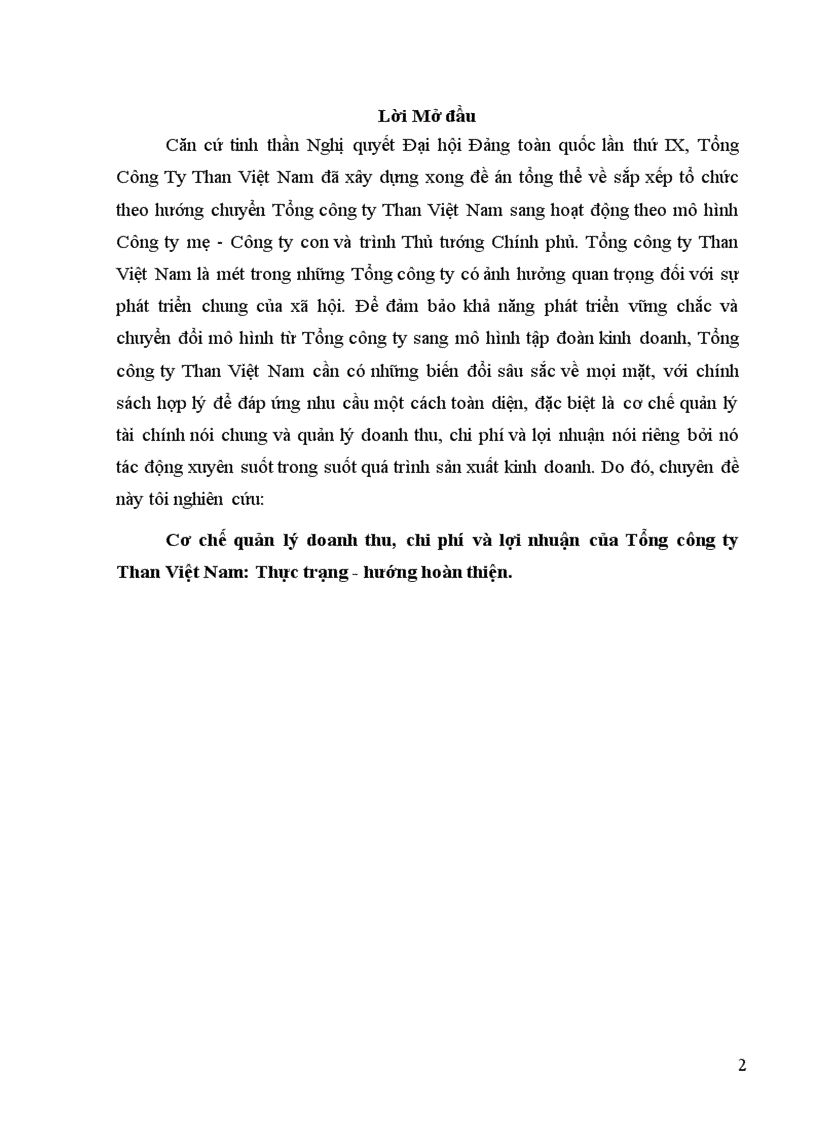 image for page Cơ chế quản lý doanh thu, chi phí và lợi nhuận của Tổng công ty Than Việt Nam: Thực trạng - hướng hoàn thiện