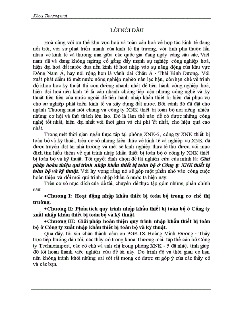 Giải pháp hoàn thiện qui trình nhập khẩu thiết bị toàn bộ ở Công ty xuất nhập khẩu thiết bị toàn bộ và kỹ thuật