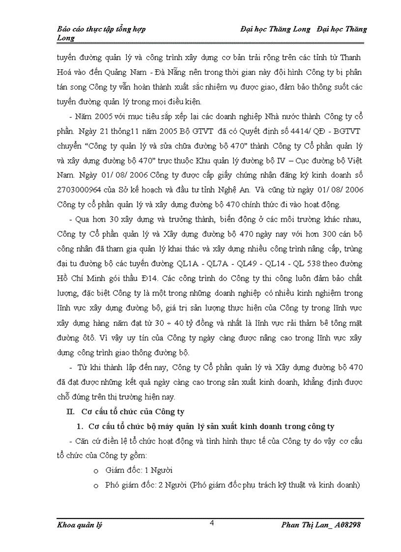 Báo cáo thực tập tốt nghiệp tại Công ty cổ phần Quản lý và xây dựng đường bộ 470.