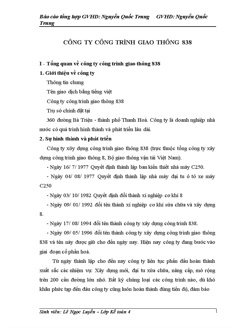 image for page Báo cáo thực tập tại Công ty công trình giao thông 838