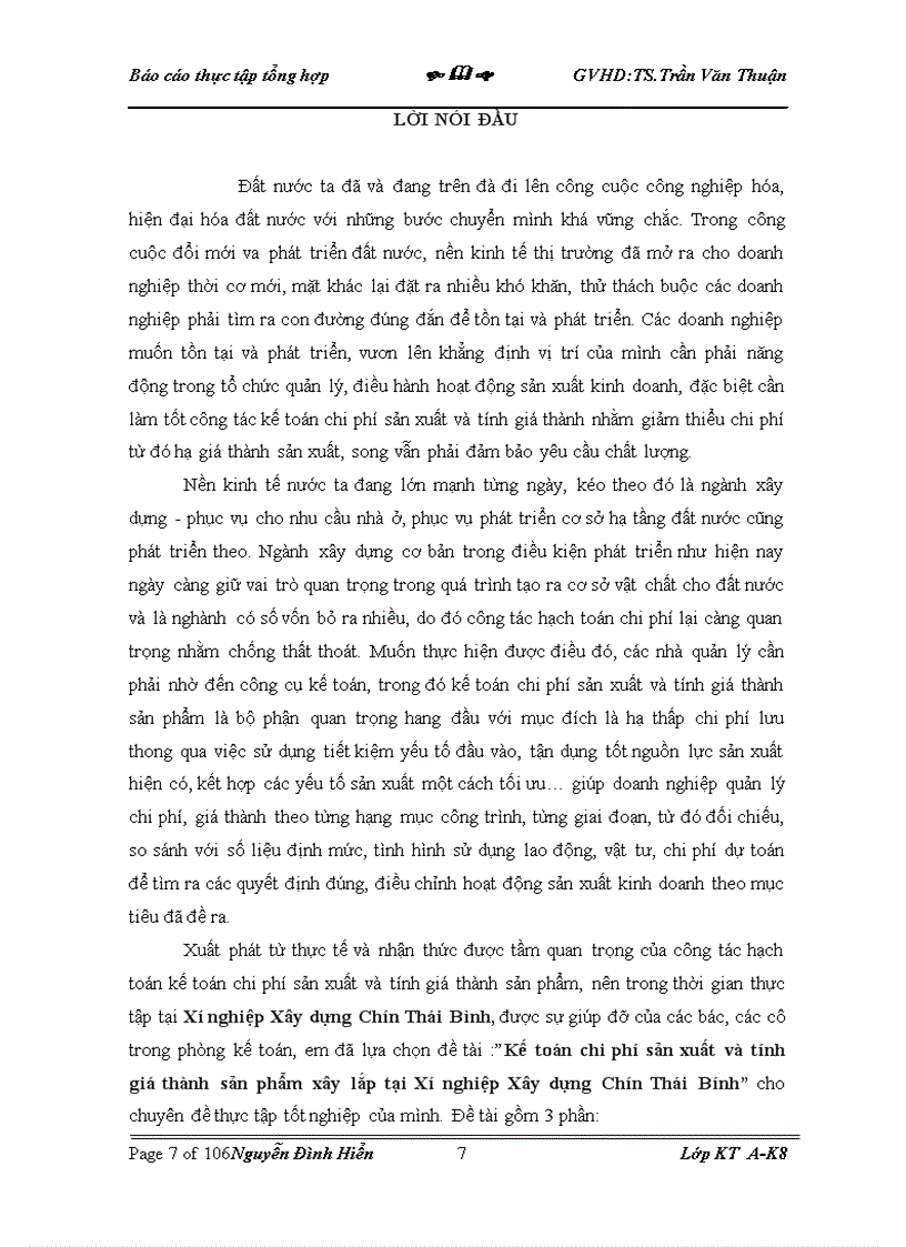 image for page Kế toán chi phí sản xuất và tính giá thành sản phẩm xây lắp tại Xí nghiệp Xây dựng Chín Thái Bính