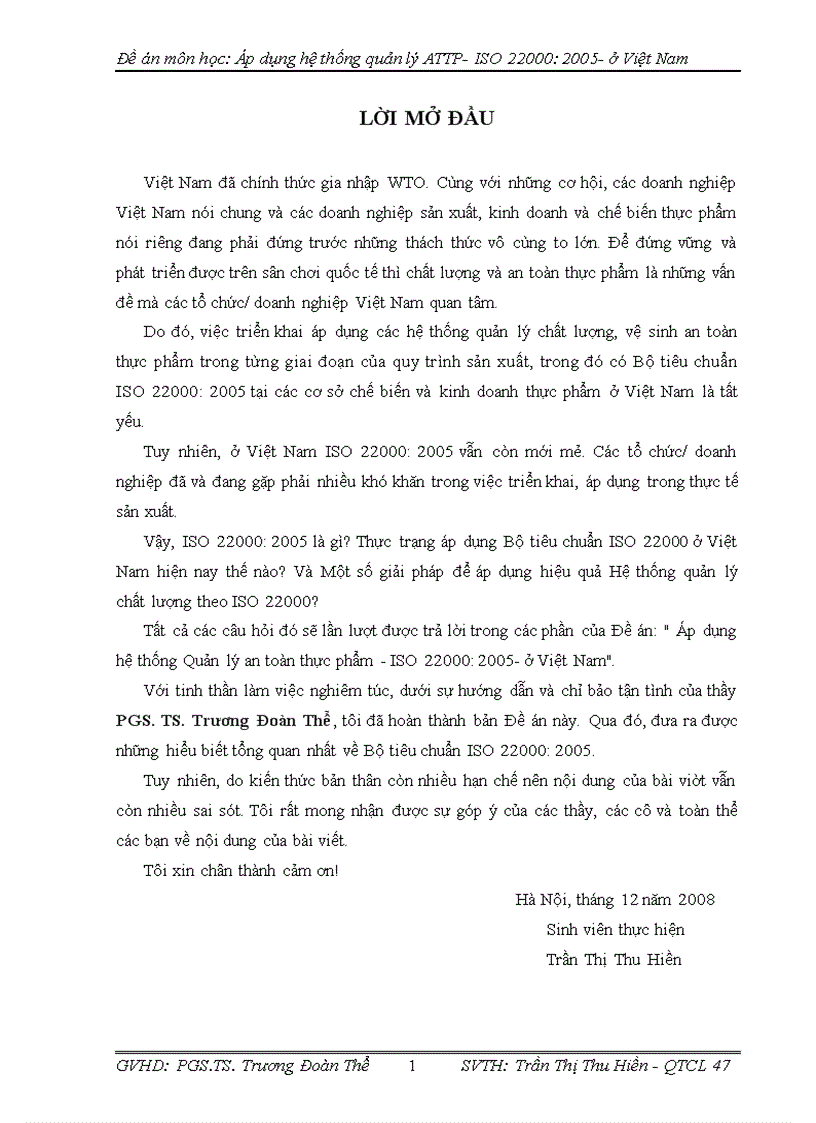 image for page Đề án môn học: Áp dụng hệ thống quản lý ATTP- ISO : ở Việt Nam