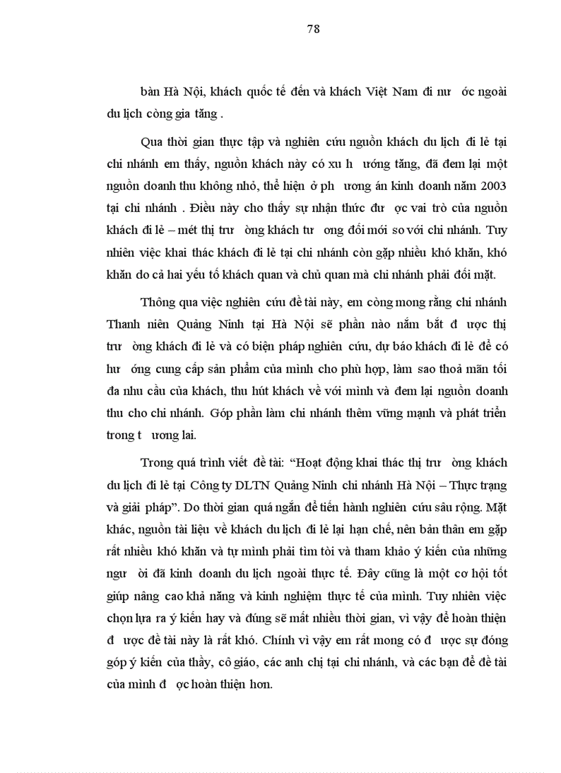 image for page Các giải pháp nhằm đẩy mạnh hoạt động khai thác nguồn khách du lịch đi lẻ ở chi nhánh công ty du lịch Thanh niên Quảng ninh tại Hà nội