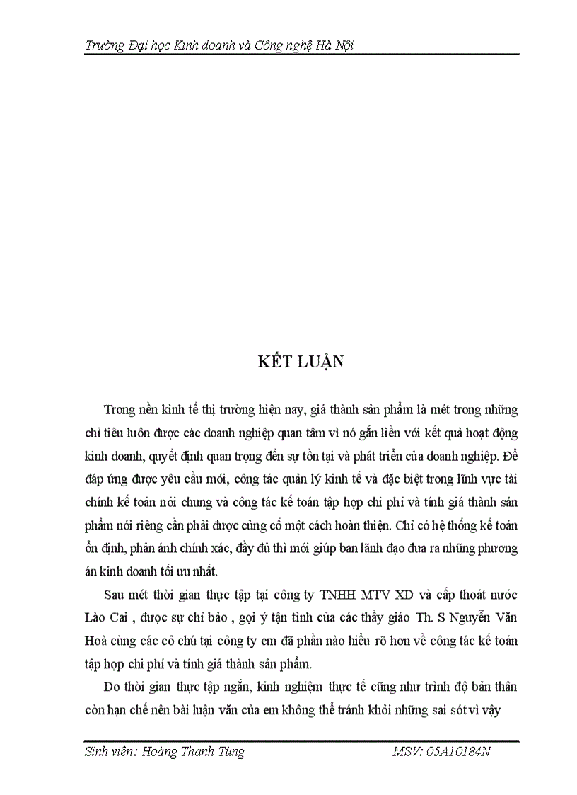 image for page Tập hợp chi phí sản xuất và tính giá thành sản phẩm xây lắp tại Công ty TNHH MTV Xây dựng và cấp thoát nước Lao cai