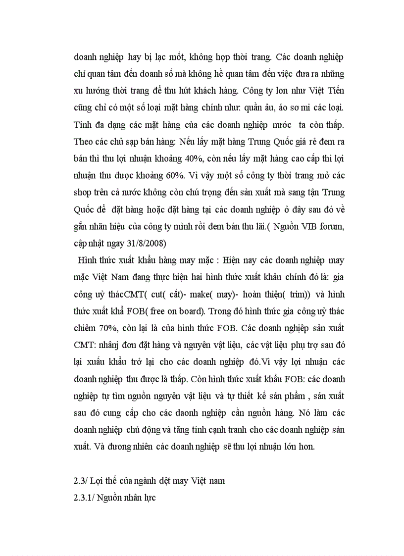 image for page Thực trạng ngành của may mặc Việt Nam