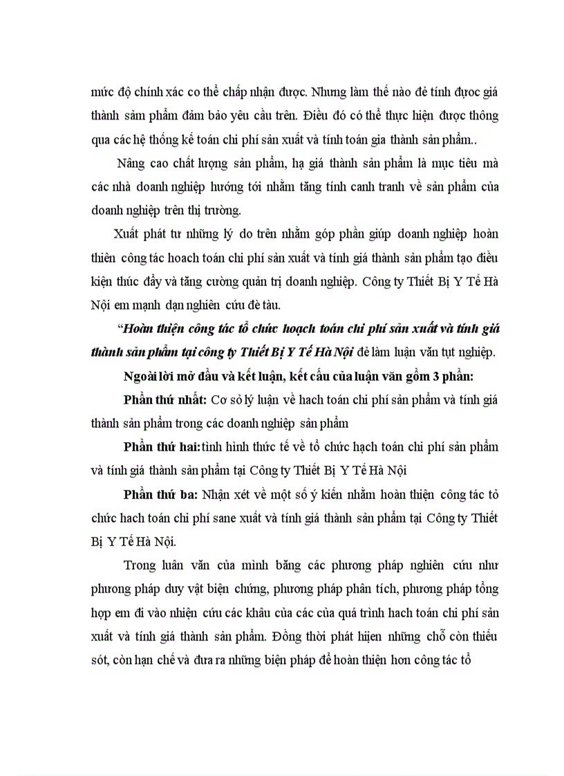 image for page Hoàn thiện công tác tỏ chức hach toán chi phí sane xuất và tính giá thành sản phẩm tại Công ty Thiết Bị Y Tế Hà Nội.