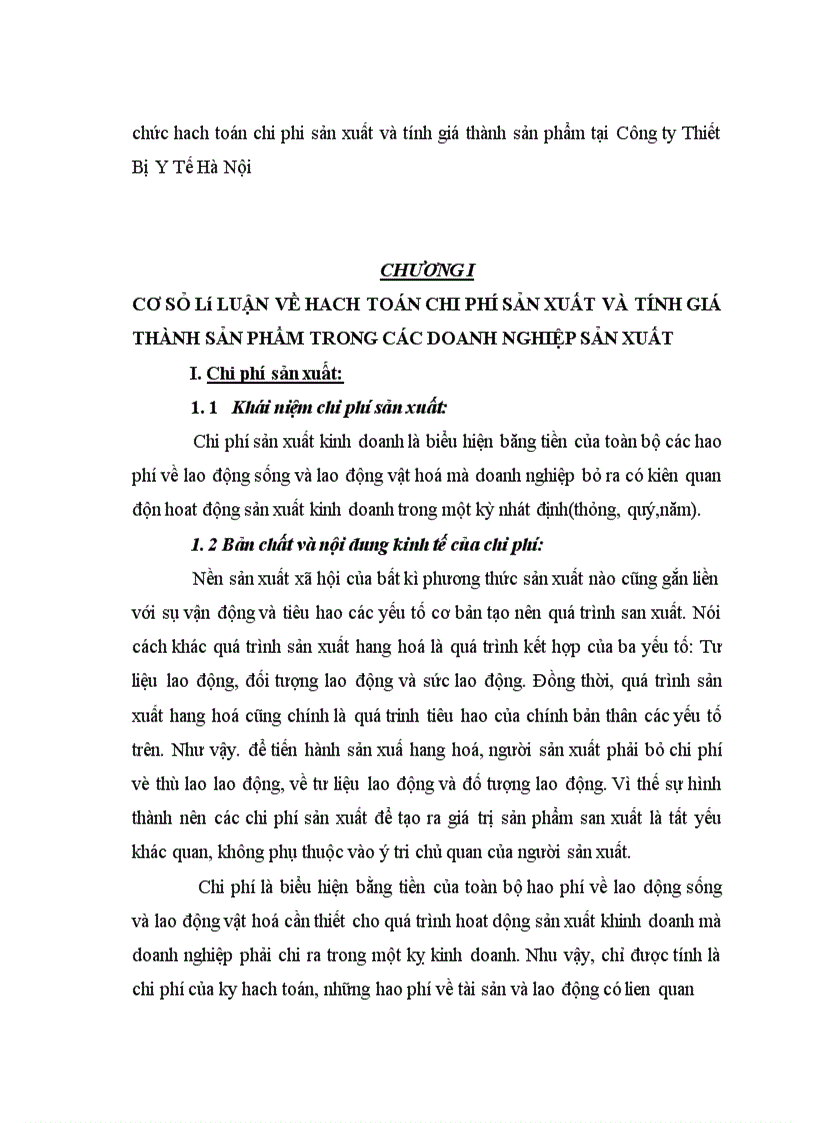 image for page Hoàn thiện công tác tỏ chức hach toán chi phí sane xuất và tính giá thành sản phẩm tại Công ty Thiết Bị Y Tế Hà Nội.