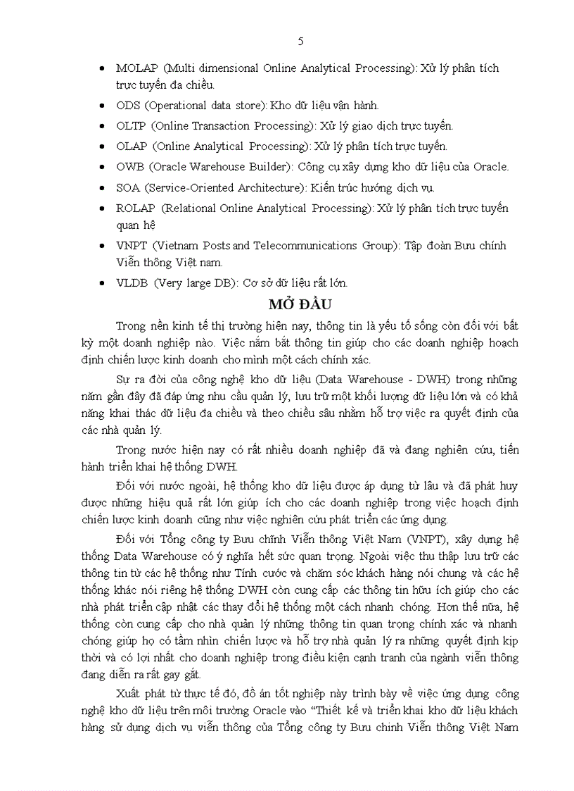 image for page Phân tích, thiết kế và triến khai DWH khách hàng sử dụng dịch vụ viễn thông.