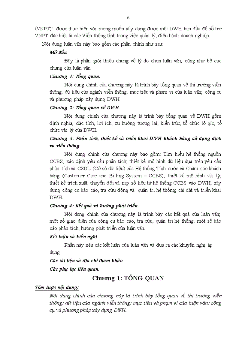 image for page Phân tích, thiết kế và triến khai DWH khách hàng sử dụng dịch vụ viễn thông.