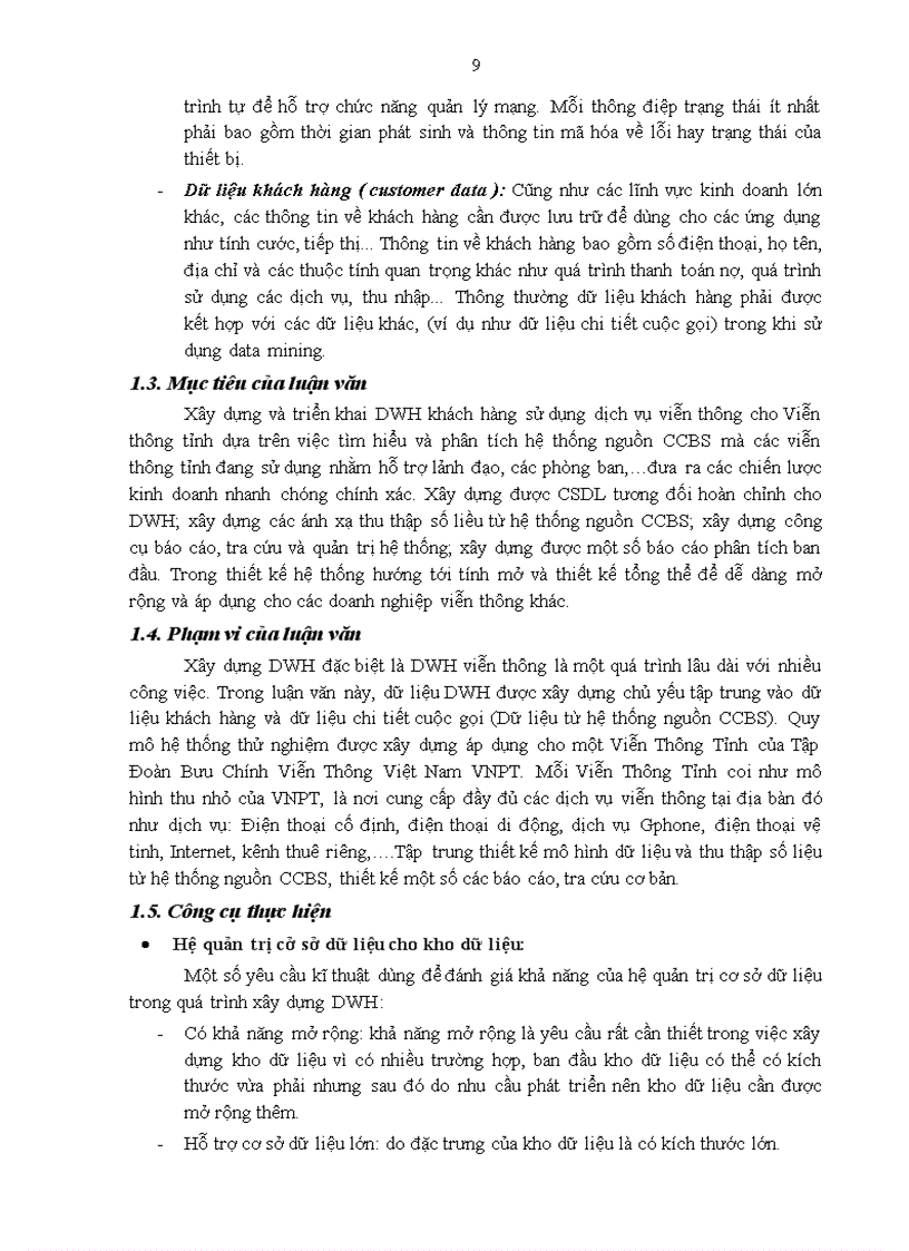 image for page Phân tích, thiết kế và triến khai DWH khách hàng sử dụng dịch vụ viễn thông.