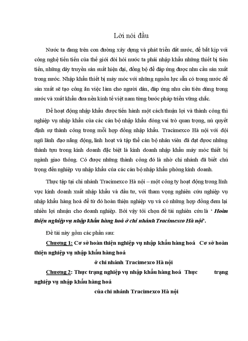 image for page Hoàn thiện nghiệp vụ nhập khẩu hàng hoá ở chi nhánh Tracimexco Hà nội