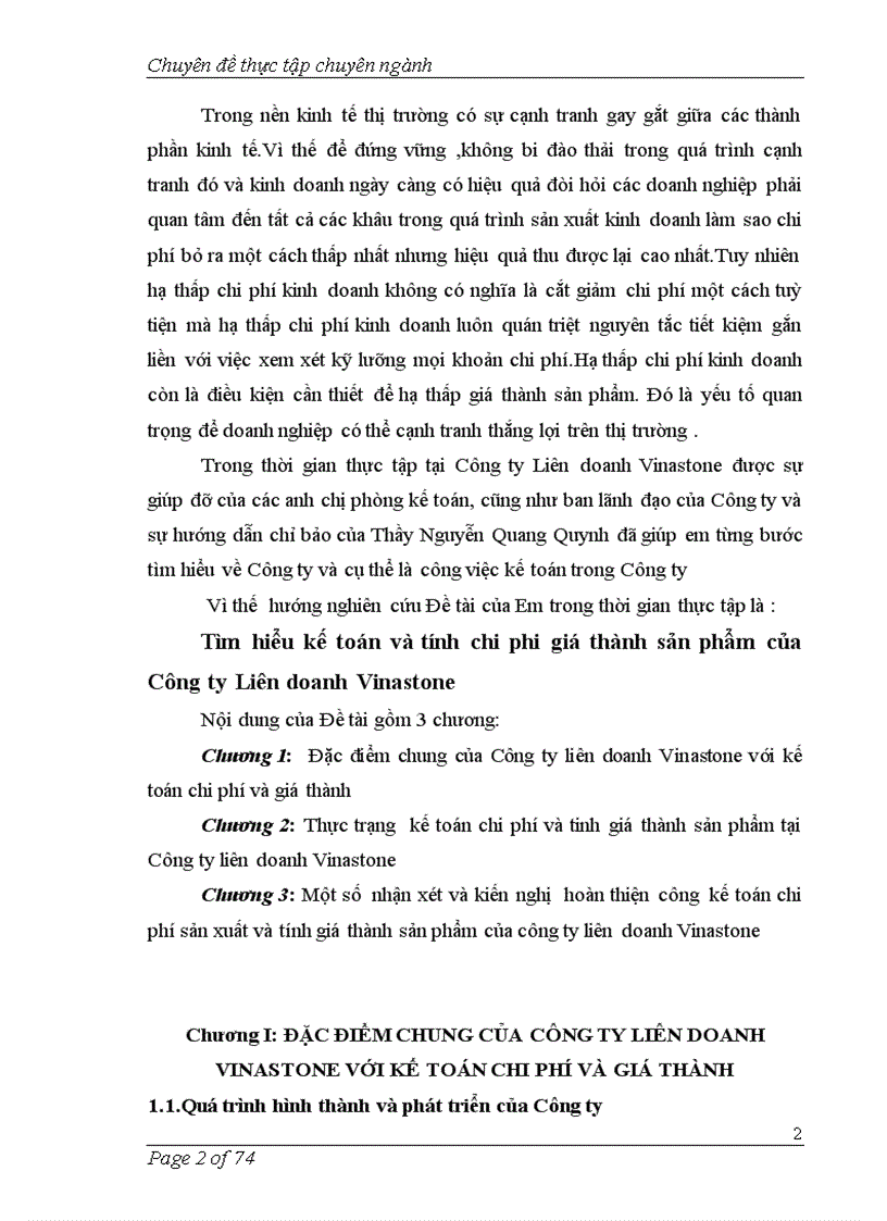 image for page Tìm hiểu kế toán chi phí và tính giá thành sản phẩm của Công ty Liên doanhVinastone