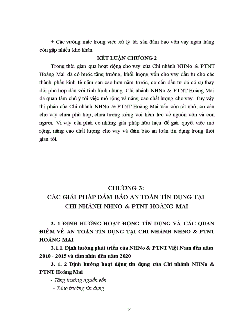 image for page Đảm bảo an toàn tín dụng tại Chi nhánh NHNo & PTNT Hoàng Mai - Thực trạng và giải pháp