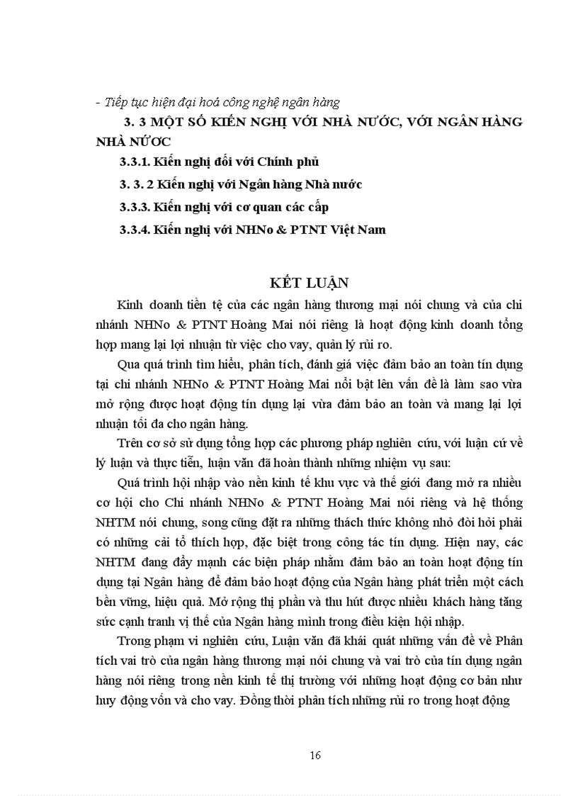 image for page Đảm bảo an toàn tín dụng tại Chi nhánh NHNo & PTNT Hoàng Mai - Thực trạng và giải pháp