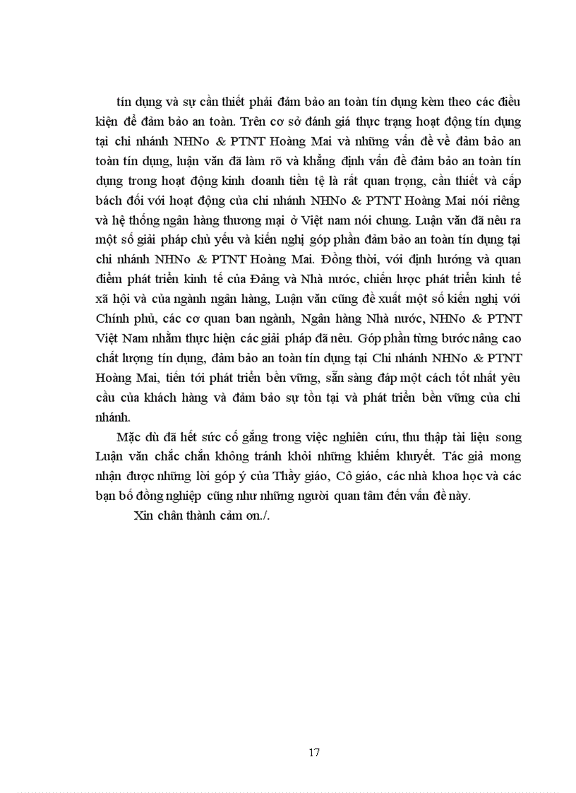 image for page Đảm bảo an toàn tín dụng tại Chi nhánh NHNo & PTNT Hoàng Mai - Thực trạng và giải pháp