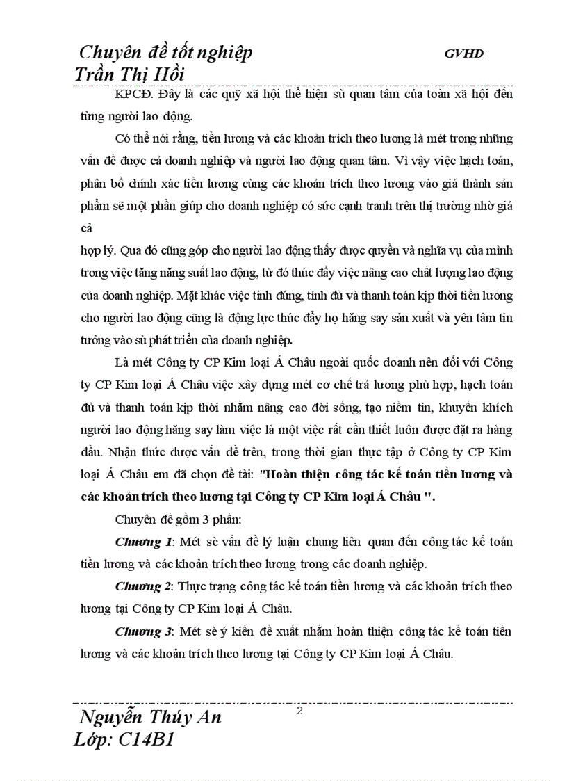 image for page Hoàn thiện công tác kế toán tiền lương và các khoản trích theo lương tại Công ty Cổ phần kim loại á Châu