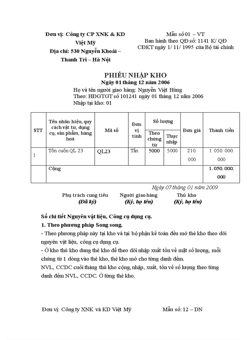 image for page Báo cáo thực tập tại Công ty Cồ phần XNK và Kinh doanh Việt Mỹ